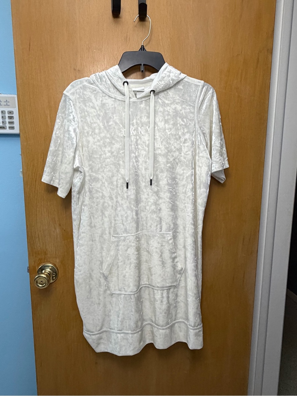Dkny White Short-Sleeve Velvet-Texture Hooded Tunic